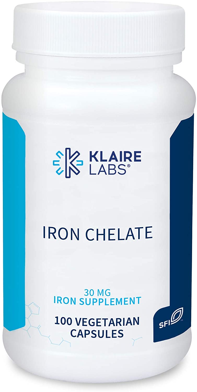 Klaire Labs Iron Chelate - 30 Milligrams Well-Tolerated & Easily-Absorbed Ferrous Bisglycinate Chelate, Hypoallergenic (100 Capsules)